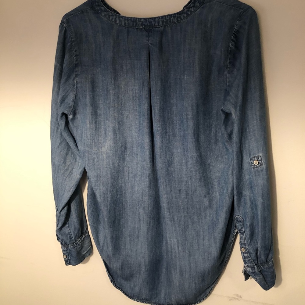 Denim split neck top - Picture 2 of 3